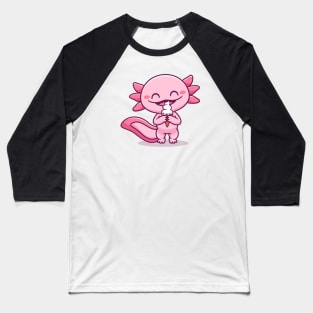 Cute Axolotl Eating Ice Cream Cone Cartoon Baseball T-Shirt